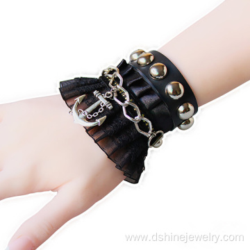 Fashion Jewelry Leather Lace Bracelet With Alloy Pendant